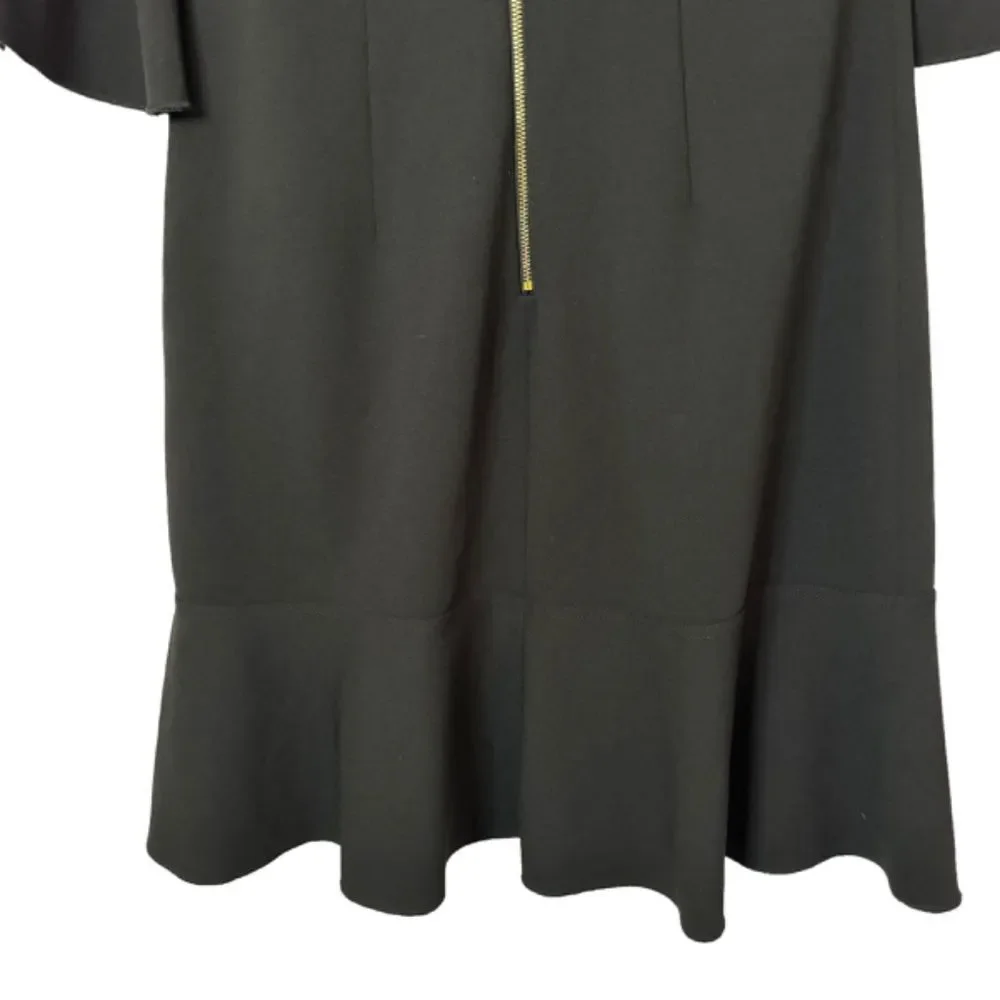 ELLEN TRACY Woman's Size 6 Black Bell Sleeve Ruffle Hem Exposed Back Zipper